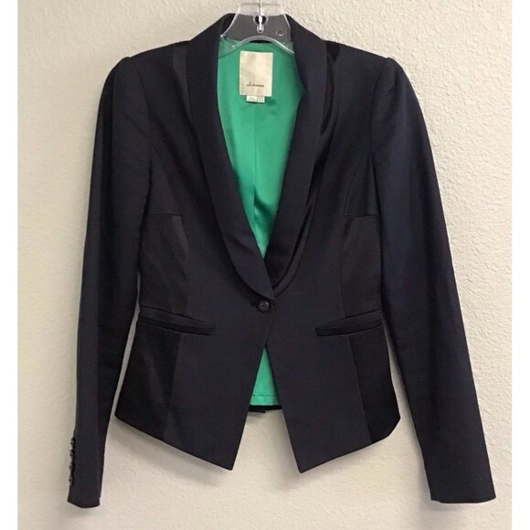 Anthropologie Elevenses Black Blazer Jacket Women's Size 0 One Button - Picture 1 of 12